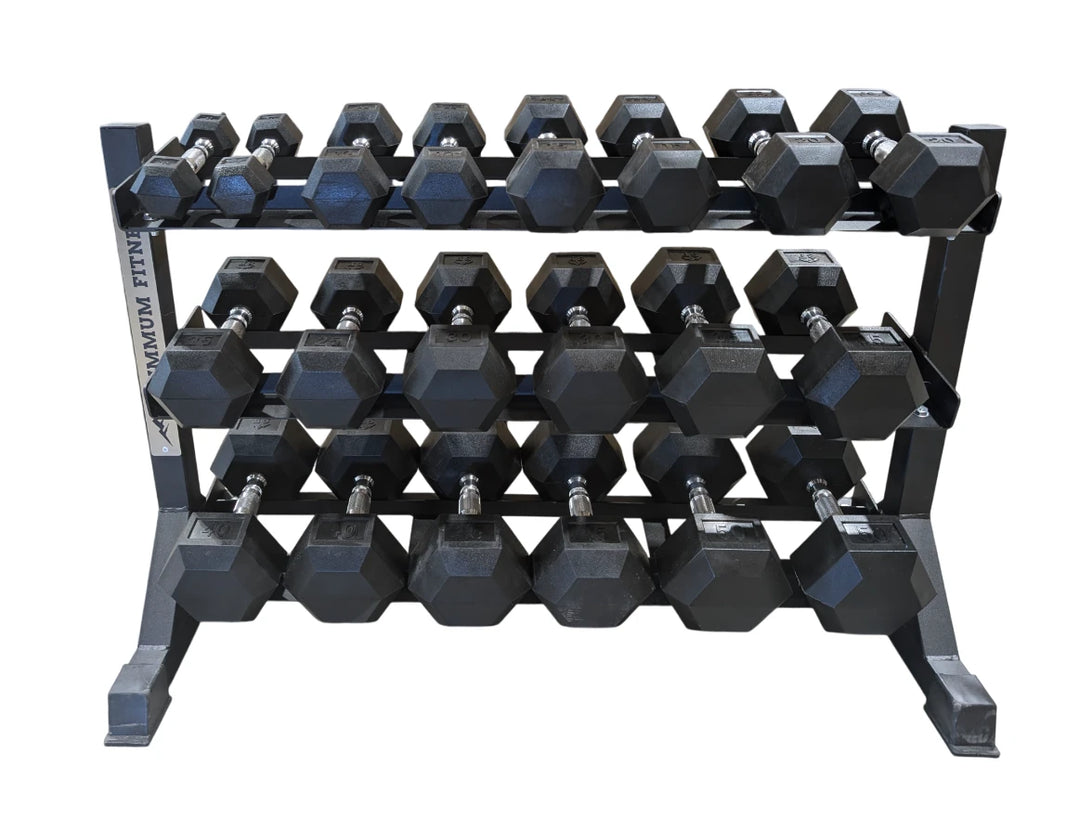 5-50 lb Hex Dumbbell Set with 3 Tier Rack