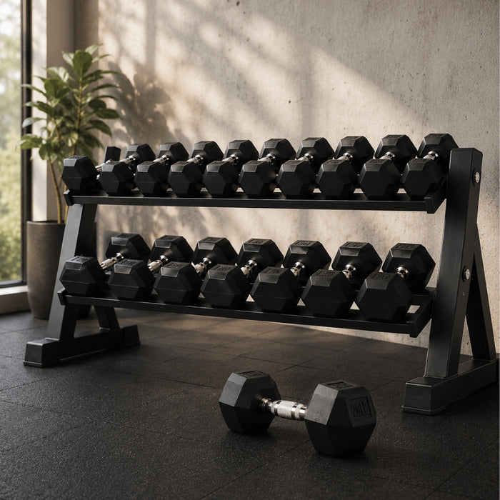 Hex Dumbbells + Rack