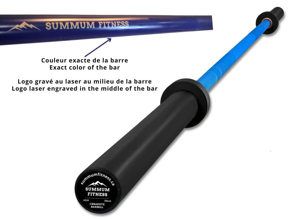 Barre Olympique en Cérakote, 45lb, Roulement à 8 Billes, Testée 1 500 lb